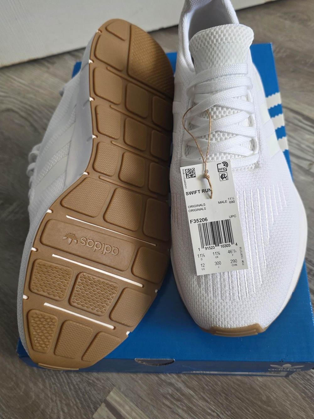 adidas White Swift Run Knit Men's Sneakers with Gum Accents - Picture 5 of 5